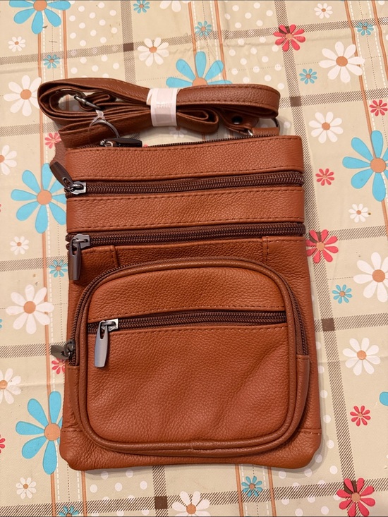 Handbags - Womens Crossbody Shoulder Bag in Brown - Slim Multi-Zip Travel Pouch